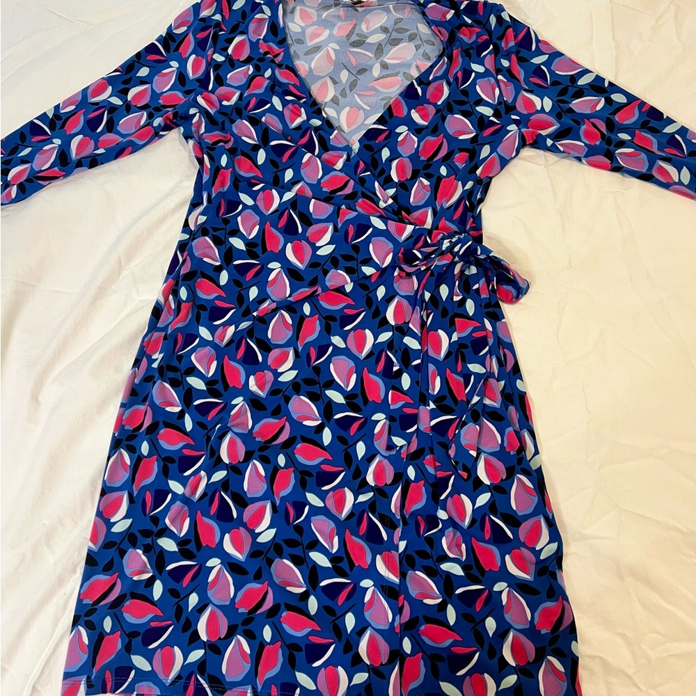 Anne Klein Long Sleeve Floral Dress in Blue and Pink
